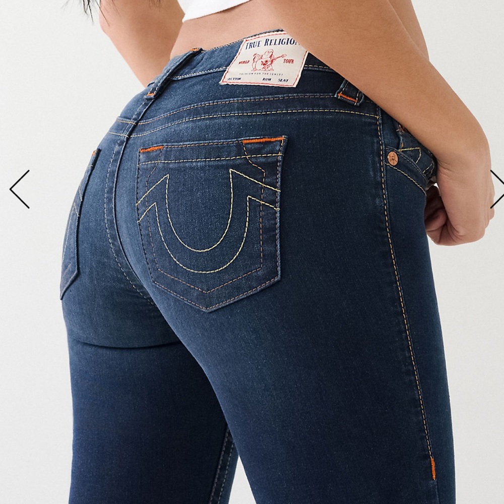 True Religion Billie Mid Rise Straight Jeans Dark Wash Minimal Distress NWT 33